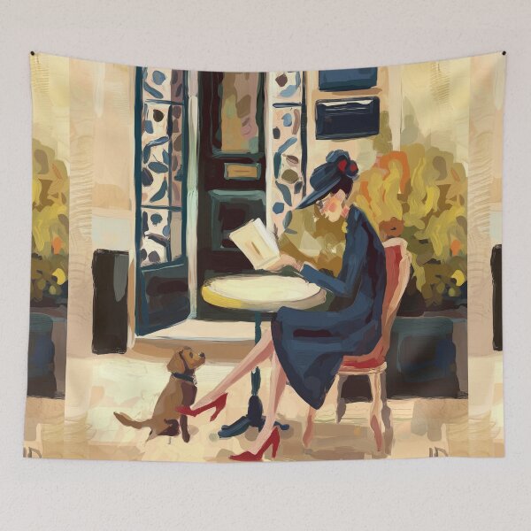 Item preview, A Quiet Café Table with Her Dog, Impressionist Painting designed and sold by CARRAANN.