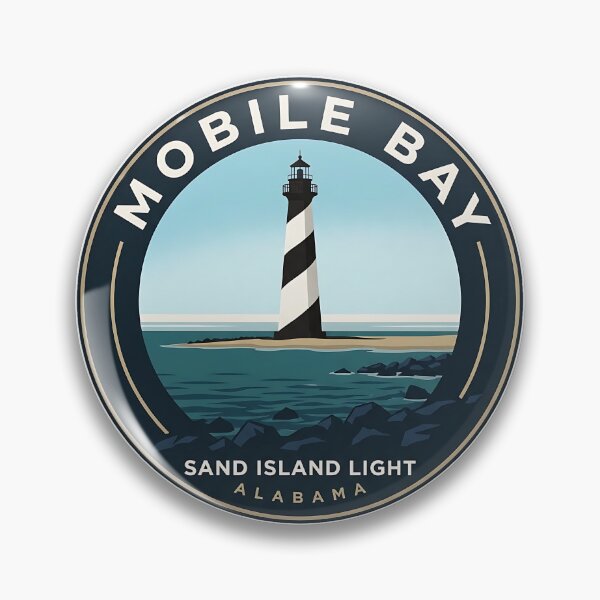 Item preview, Sand Island Lighthouse Mobile Bay Alabama Badge Sticker designed and sold by DetourDgn.