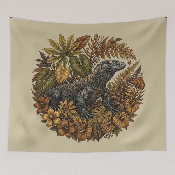 Item preview, Komodo Dragon Tropical Foliage Autumn Vibes designed and sold by BirdsnStuff.