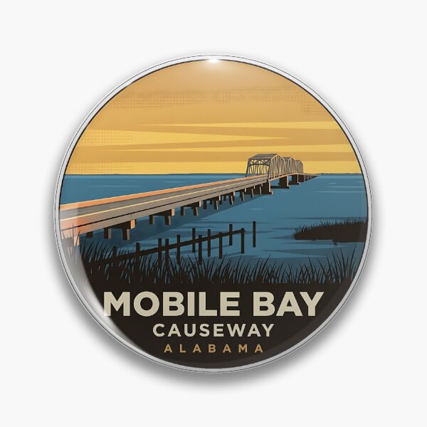 Item preview, Pegatina circular vintage de Mobile Bay Causeway, Alabama designed and sold by DetourDgn.