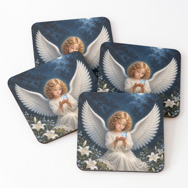 Item preview, Little Angel Girl with Butterfly and White Lilies Heavenly Art designed and sold by DaisyHouse.
