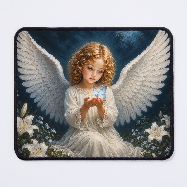 Item preview, Little Angel Girl with Butterfly and White Lilies Heavenly Art designed and sold by DaisyHouse.