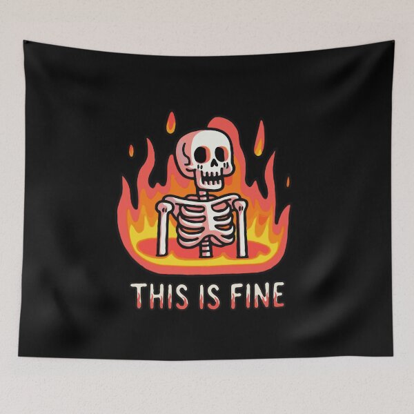 Item preview, Skeleton In Hell This Is Fine designed and sold by Gkinoki.