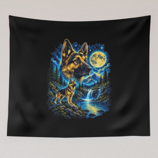 Item preview, German Shepherd Moonlight Wilderness – Mountain Adventure Dog designed and sold by BigfeetLittlepaws.