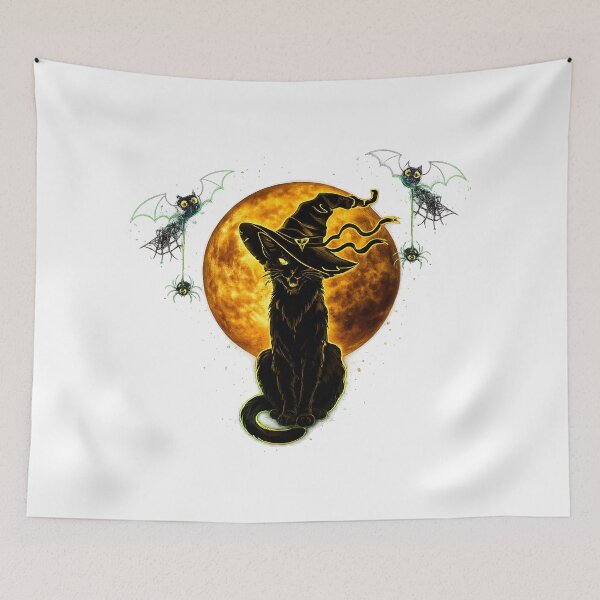 Item preview, Vintage Scary Halloween Black Cat Costume Witch Hat & Moon designed and sold by QuiteOrbit.