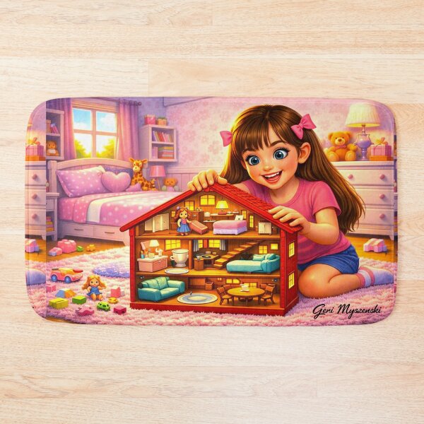 Item preview, Playing With My First Dollhouse – Childhood Magic Digital Cartoon Art designed and sold by The Art Queen Of Michigan .