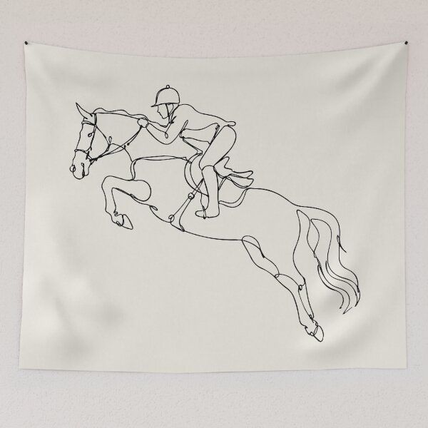 Item preview, Jockey Outline With Jumping Horse Line Art designed and sold by FemmePod.