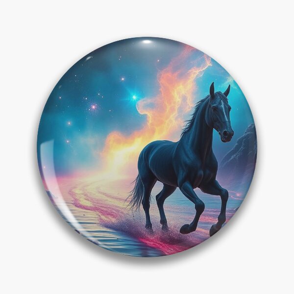 Item preview, Neon Cosmic Stallion – Dark Blue Horse in Galactic River Landscape designed and sold by MFMart.
