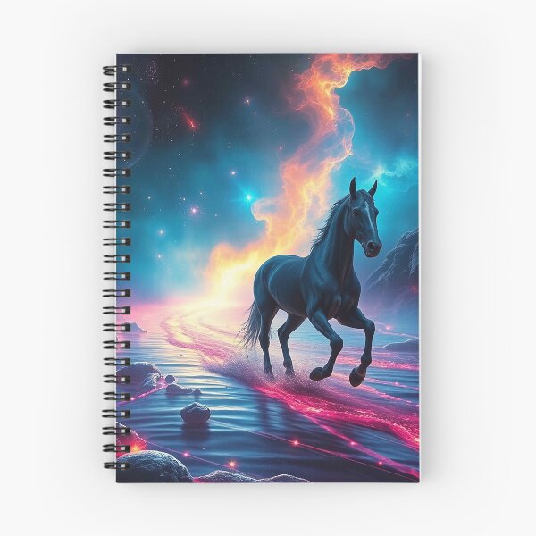 Item preview, Neon Cosmic Stallion – Dark Blue Horse in Galactic River Landscape designed and sold by MFMart.