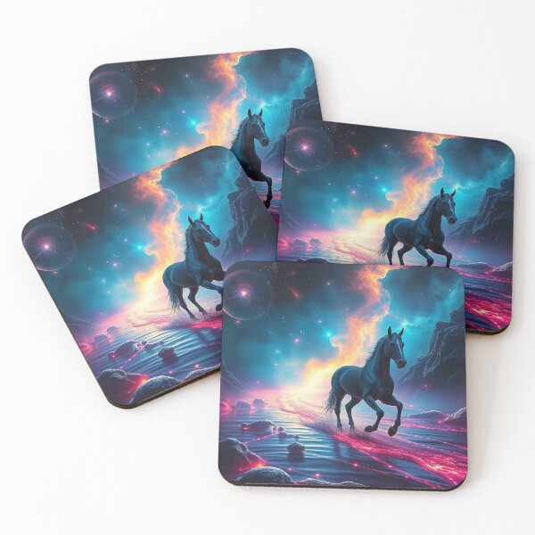 Item preview, Neon Cosmic Stallion – Dark Blue Horse in Galactic River Landscape designed and sold by MFMart.