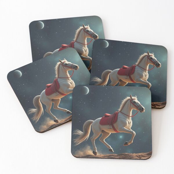 Item preview, Celestial White Stallion – Elegant Horse with Red Saddle Under Starry Sky designed and sold by MFMart.