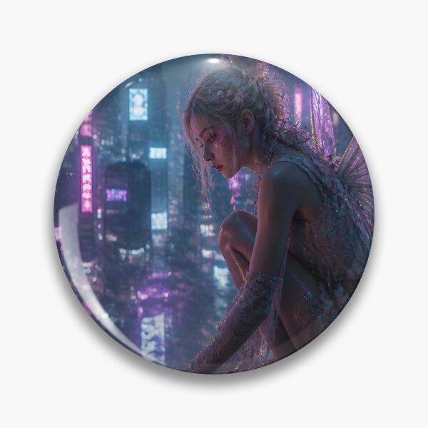 Item preview, Neon Fairy Above the Midnight City – Cyberpunk Fantasy designed and sold by DreamyWallVibes.