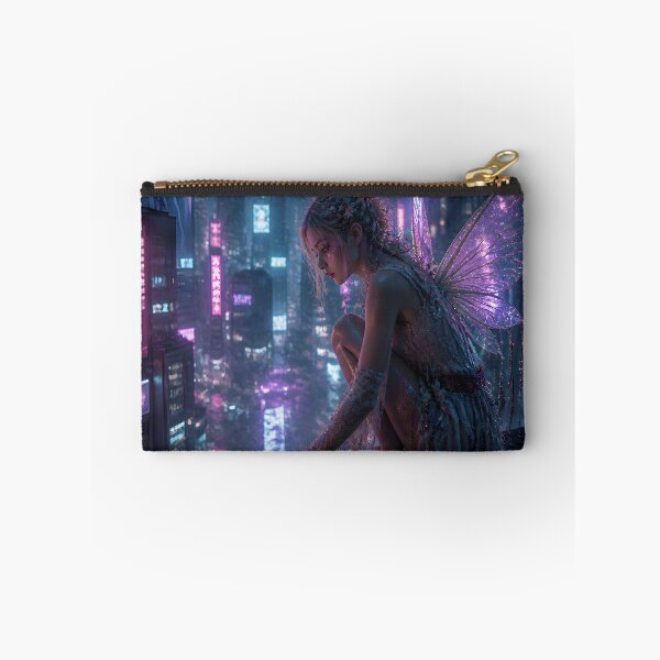Item preview, Neon Fairy Above the Midnight City – Cyberpunk Fantasy designed and sold by DreamyWallVibes.