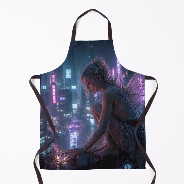 Item preview, Neon Fairy Above the Midnight City – Cyberpunk Fantasy designed and sold by DreamyWallVibes.