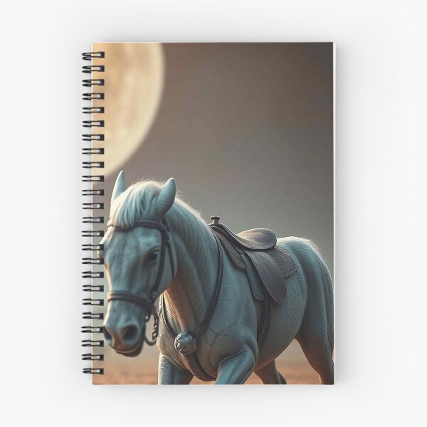 Item preview, Moonlit White Horse – Elegant Stallion with Dark Saddle Under Full Moon designed and sold by MFMart.