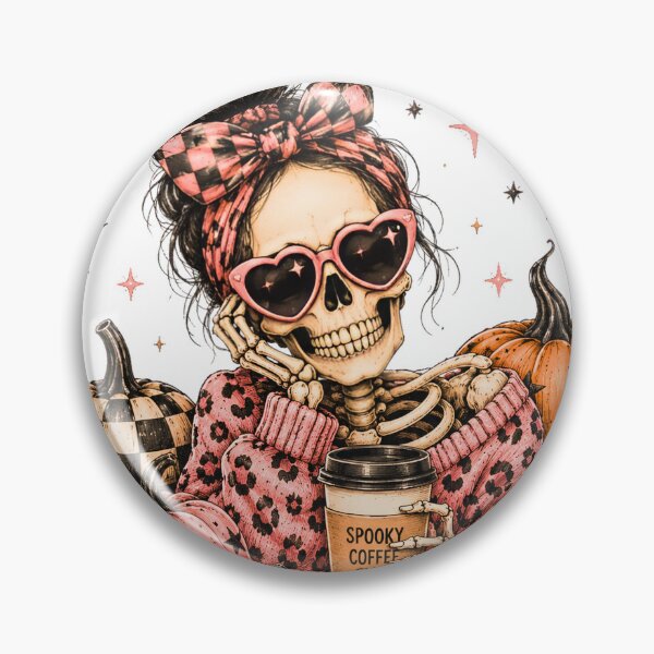 Item preview, Spooky Coffee Club Pink Messy Bun Skeleton designed and sold by DYAFLK.