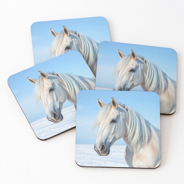 Item preview, Snow White Stallion Portrait – Elegant White Horse Against Clear Blue Sky designed and sold by MFMart.