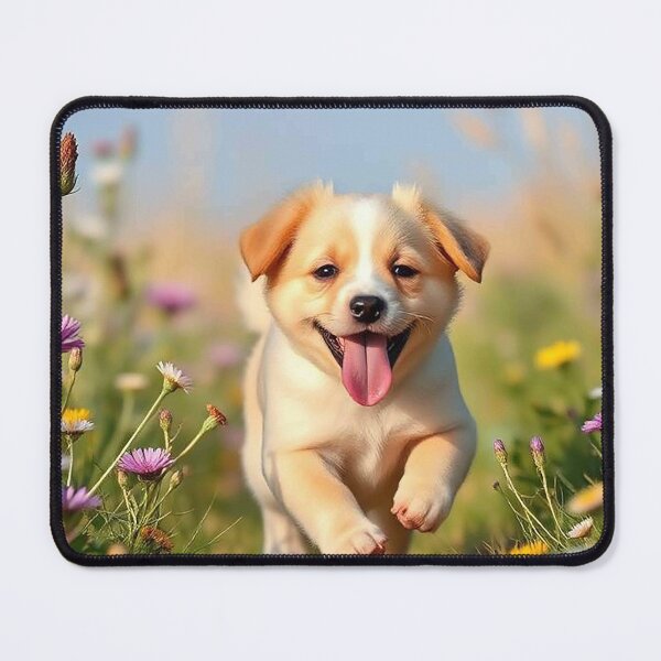 Item preview, Happy Flower Puppy – Adorable Running Dog in Sunny Meadow designed and sold by MFMart.