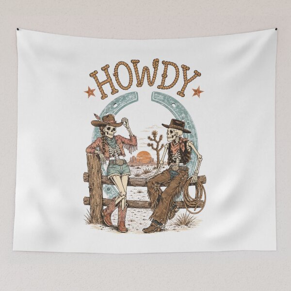Item preview, Retro Howdy Western Skeleton Cowboy And Cowgirl designed and sold by DYAFLK.