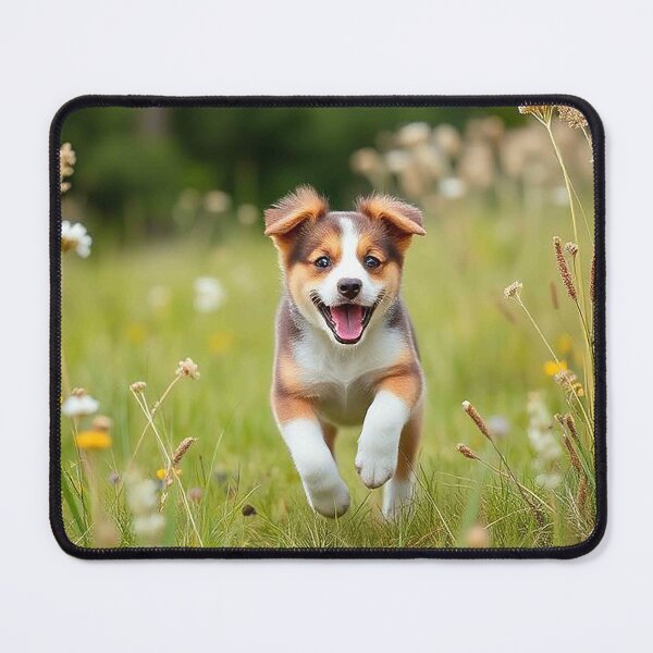 Item preview, Joyful Meadow Puppy – Playful Running Dog in Green Flower Field designed and sold by MFMart.