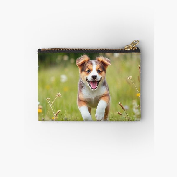 Item preview, Joyful Meadow Puppy – Playful Running Dog in Green Flower Field designed and sold by MFMart.