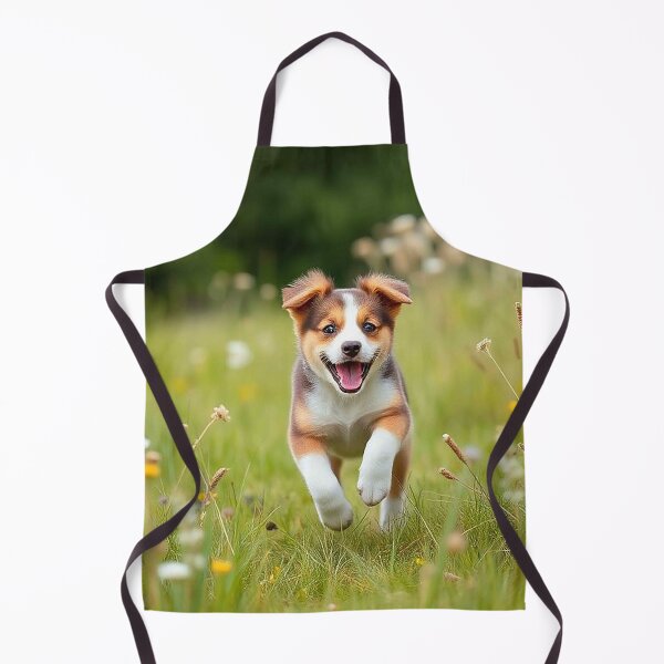 Item preview, Joyful Meadow Puppy – Playful Running Dog in Green Flower Field designed and sold by MFMart.