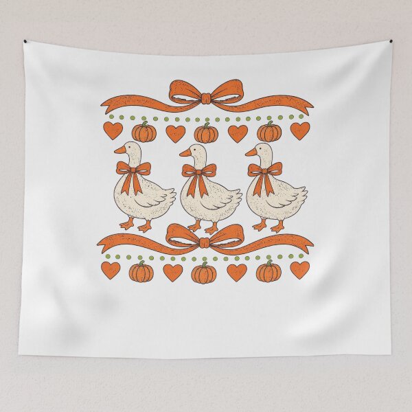 Item preview, Cute Autumn Geese With Pumpkins And Bows designed and sold by DYAFLK.