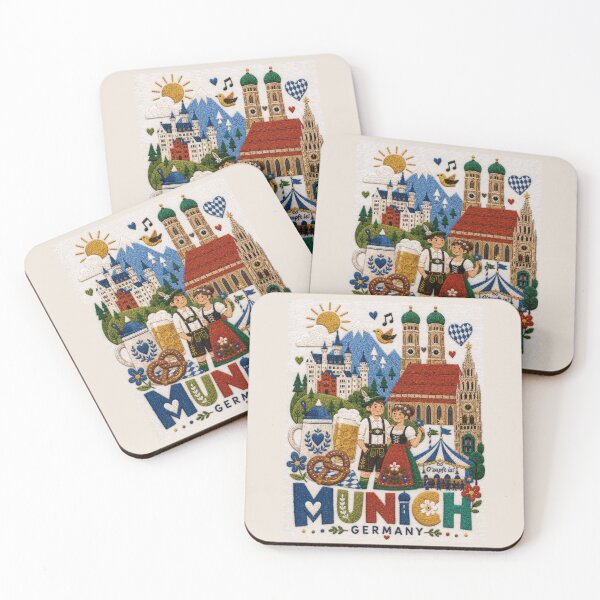 Item preview, Munich Germany Embroidered Folk Travel Poster designed and sold by Witsprings.