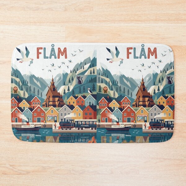Item preview, Flam Norway Fjord Illustration Scandinavian  Art designed and sold by Witsprings.