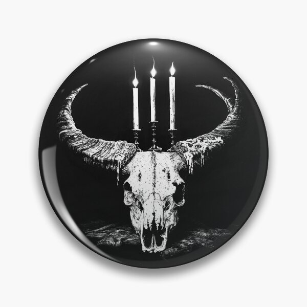 Item preview, Horned Skull with Candles Gothic Occult Black and White Dark Art Design designed and sold by inkoutninja.