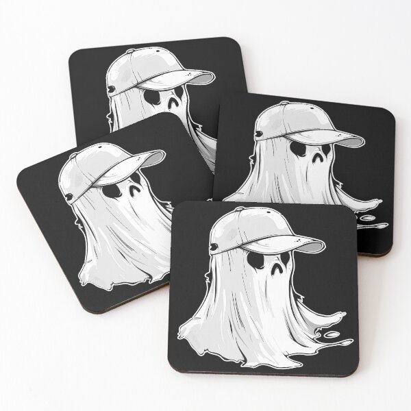 Item preview, Cute Ghost in Baseball Cap Spooky Streetwear Halloween Black and White Art designed and sold by inkoutninja.