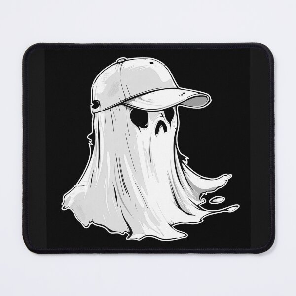 Item preview, Cute Ghost in Baseball Cap Spooky Streetwear Halloween Black and White Art designed and sold by inkoutninja.