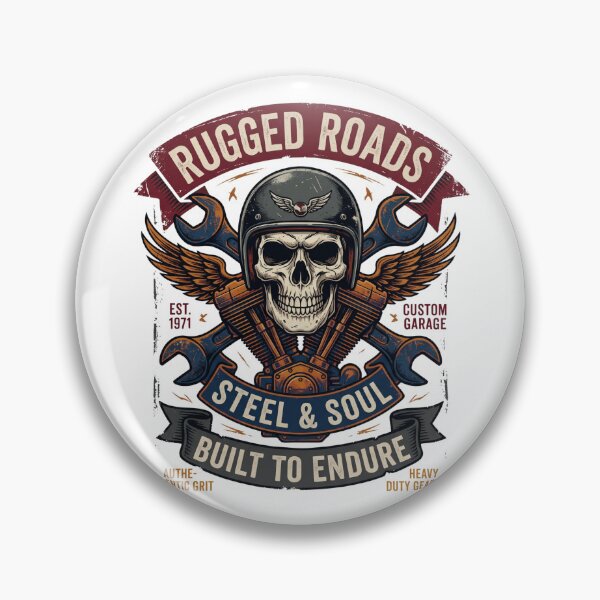 Item preview, Rugged Roads Steel & Soul - Vintage Biker Skull Garage designed and sold by rich-moda.