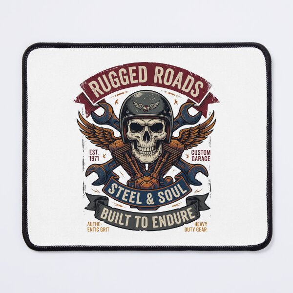 Item preview, Rugged Roads Steel & Soul - Vintage Biker Skull Garage designed and sold by rich-moda.