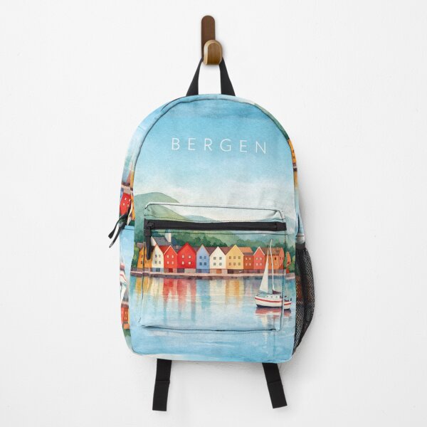 Item preview, Bergen Norway Travel Poster | Bryggen Harbor & Colorful Houses Illustration | Fjord Wall Art designed and sold by Witsprings.