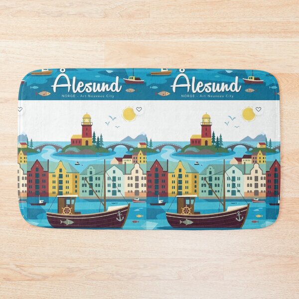 Item preview, Ålesund Norway Travel Poster | Art Nouveau Harbor & Fishing Boat Illustration | Coastal Wall Art designed and sold by Witsprings.