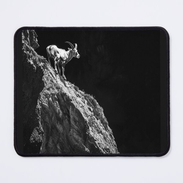 Item preview, Mountain Ibex on Rocky Cliff Black and White Alpine Wildlife Art Design designed and sold by inkoutninja.