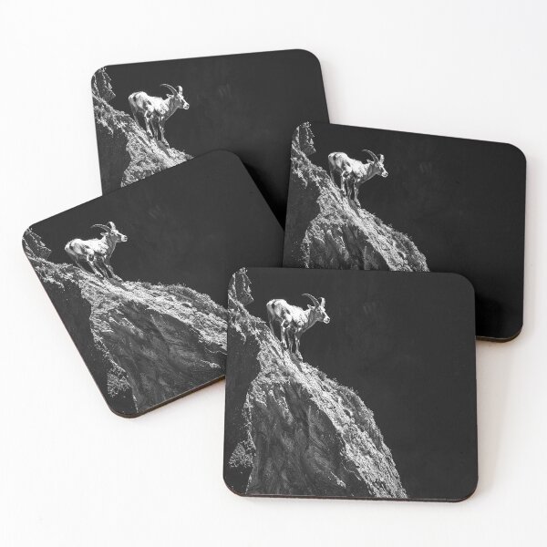 Item preview, Mountain Ibex on Rocky Cliff Black and White Alpine Wildlife Art Design designed and sold by inkoutninja.