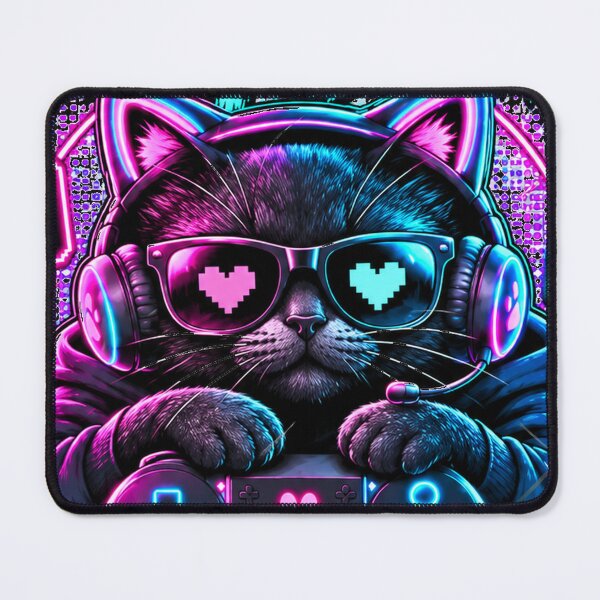 Item preview, Paws & Play – Neon Gamer Cat designed and sold by Revyra Design .