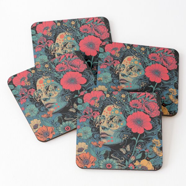 Item preview, Floral Gaze: Dark Psychedelic Retro Portrait designed and sold by  Mythical Entanglement.