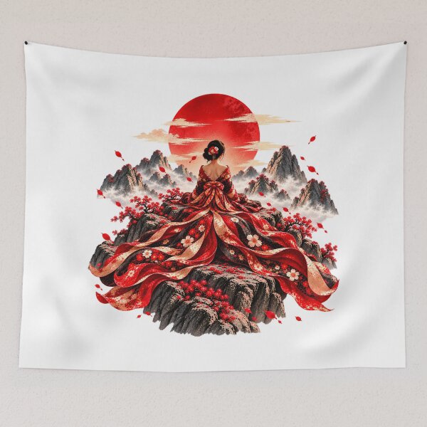 Item preview, Women's Japan Kimono T-shirt – Mountains, Sakura and Red Sun designed and sold by J-Impression.