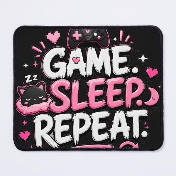Item preview, Game Sleep Repeat – Cute Gamer Typography Poster designed and sold by Revyra Design .