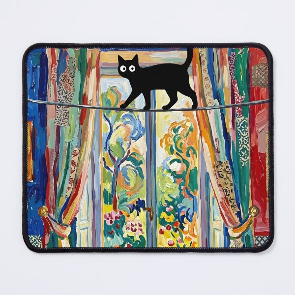 Item preview,  Acrobatic Black Cat Walking Curtain Rod Matisse Style Print designed and sold by DuckOddity.