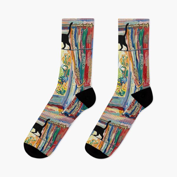 Item preview,  Acrobatic Black Cat Walking Curtain Rod Matisse Style Print designed and sold by DuckOddity.