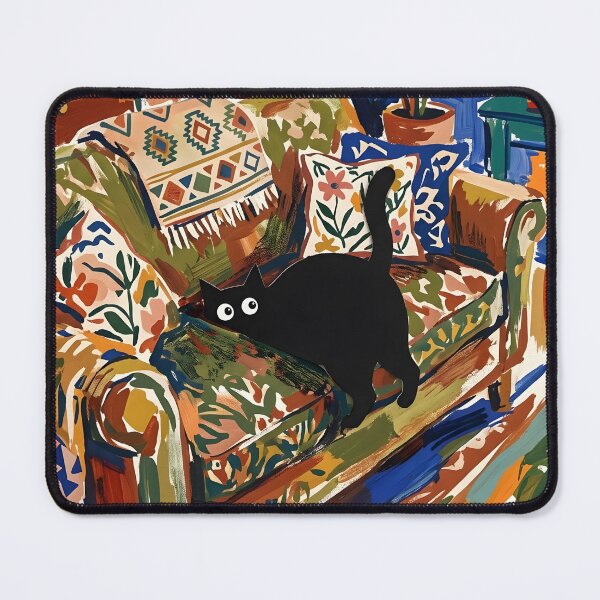 Item preview, Funny Black Cat Digging Sofa Cushions Matisse Style Art Print designed and sold by DuckOddity.