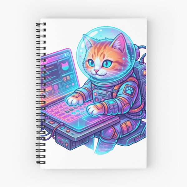 Item preview, A cute holographic futuristic astronaut cat typing on a neon glowing laptop... designed and sold by TechNexusPrints.