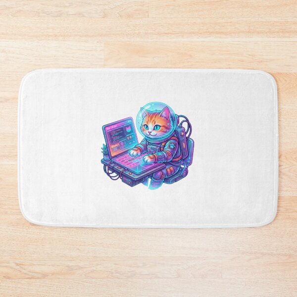 Item preview, A cute holographic futuristic astronaut cat typing on a neon glowing laptop... designed and sold by TechNexusPrints.