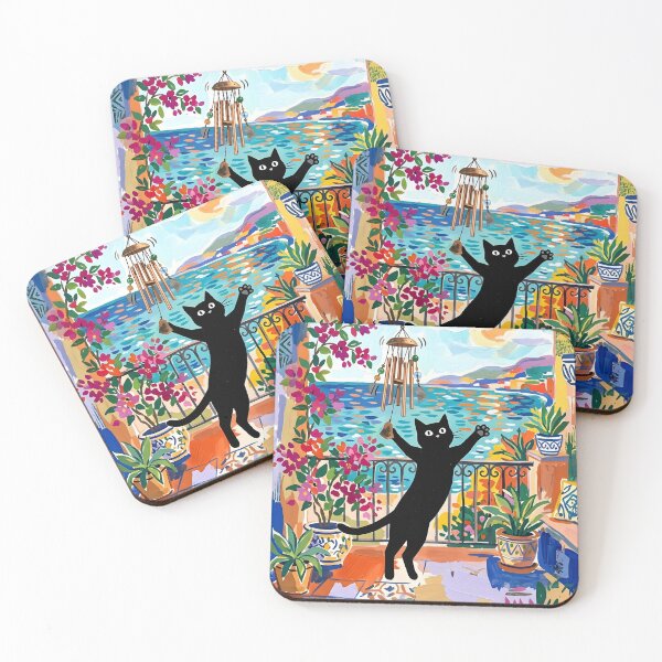 Item preview, Leaping Black Cat Playing Wind Chime Matisse Style Art Print designed and sold by DuckOddity.
