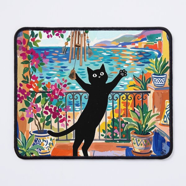 Item preview, Leaping Black Cat Playing Wind Chime Matisse Style Art Print designed and sold by DuckOddity.