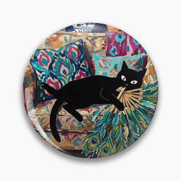Item preview, Mischievous Black Cat Shredding Feather Fan Matisse Style Print designed and sold by DuckOddity.